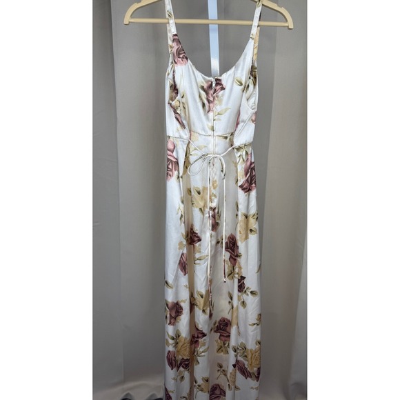 Y2K Vintage Floral Maxi Dress Spaghetti Strap Cinch Waist Bias Cut 00s-Small - Picture 2 of 6